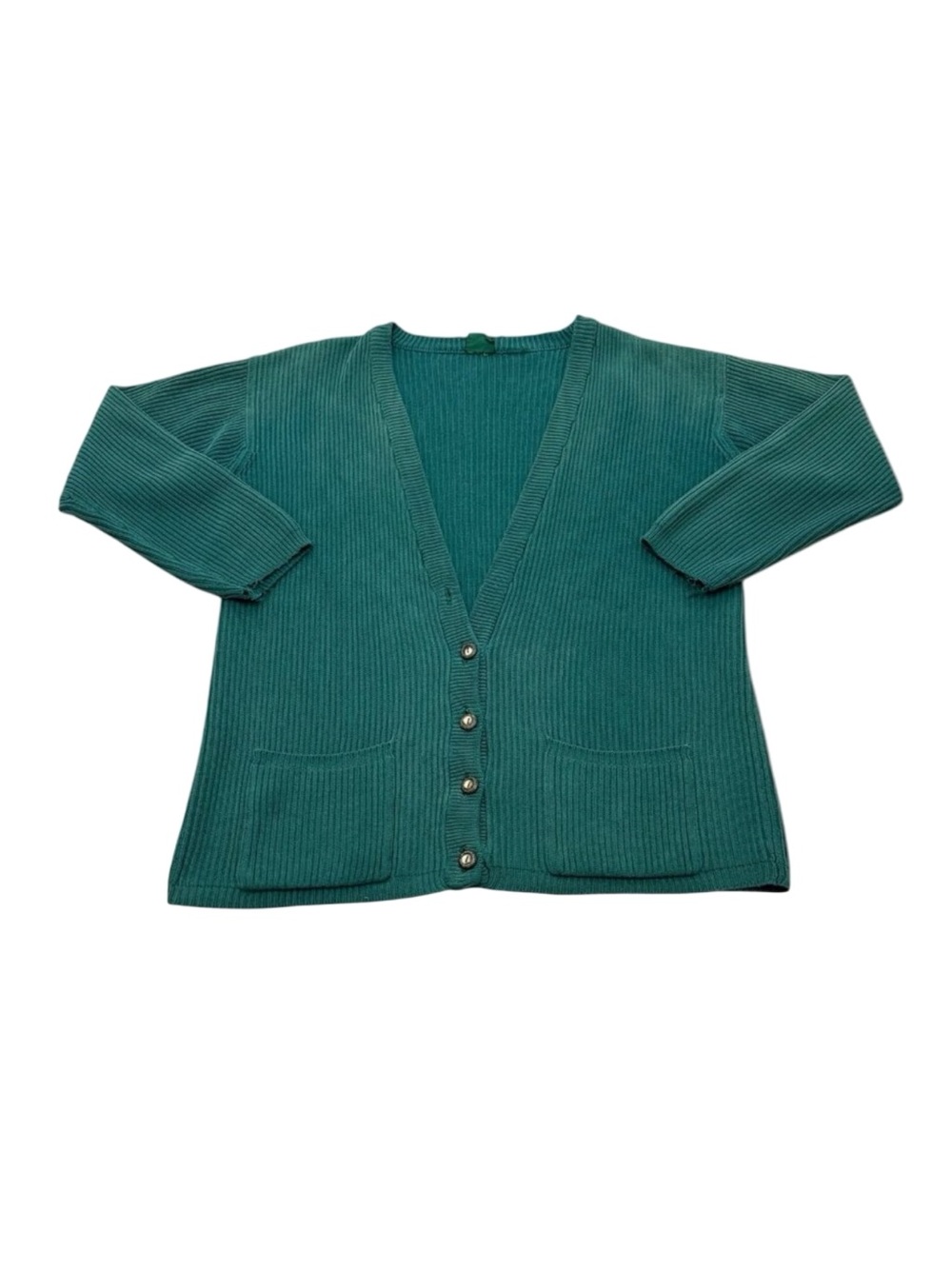 Vintage 90s Hunt Club Cotton Cardigan Green Rib Knit Men’s Large